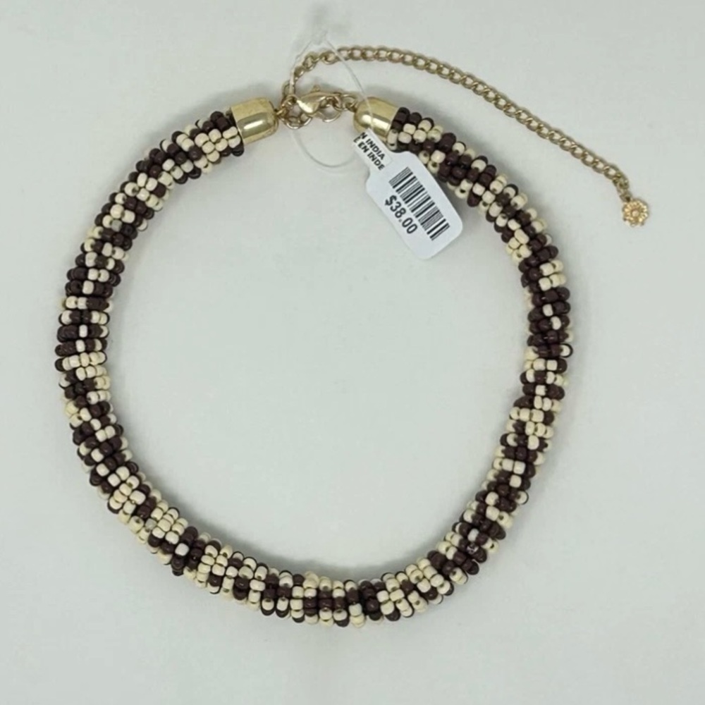 FREE PEOPLE Diving in Beaded Choker Necklace - Brown & Cream - NWT